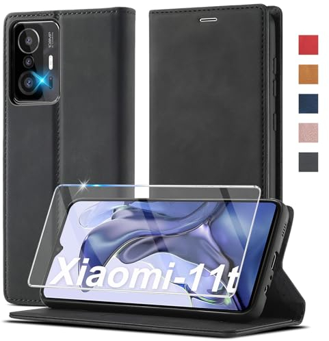 Handyhülle für für Xiaomi 11T 5G/ 11T Pro 5G Hülle Leder [Mit Schutzfolie] Klapphülle für Xiaomi 11T 5G Hülle Leder Klappbar Flip Wallet Case Schutzhülle Handyhülle für Xiaomi 11T Pro 5G Hülle