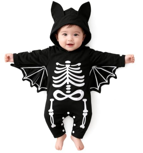 FUTERLY Deguisement Chauve Souris Bebe, Deguisement Halloween Bebe, Costume Halloween Bébé, Tenue Halloweens Bébé, Vetement Halloweens Bebes, Deguisement Squelette Bébés, 0-18 Mois