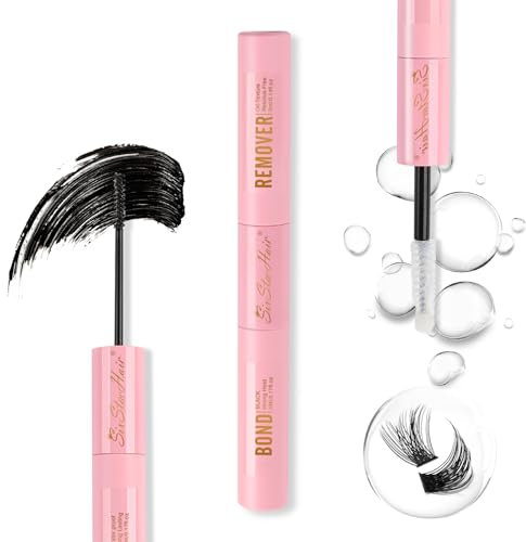 Sixstarhair Eyelash Glue Bond and Remover 2 in 1 for Cluster Individual Lashes Strong Hold Black Lash Adhesive and Professional Fast Removal Lash Glue Remover