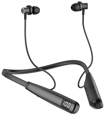 SOPPY Nackenband-Kopfhörer Bluetooth 5.4 In-Ear-Kopfhörer mit Mikrofon kabellose Ohrhörer, IPX4 Sport-Ohrhörer kabellos zum Laufen, leichte Ohrhörer Magnet-Headset mit 80 Stunden Spielzeit - Schwarz