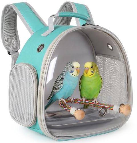 Sac à dos de voyage pour petit oiseau avec plateau en métal et perchoir pour perruches, calopsittes perruches, vétérinaires (vert)