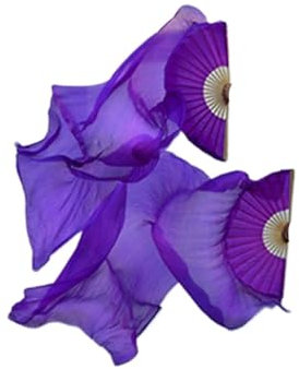 UZAMIRLEX Belly Dance Silk Veil Bamboo Long Fans, Silk Unisex Chinese Silk Veil Dance Fans 1Pairs Pure Color 180 * 90cmSilk Fan(Purple,150x90cm)