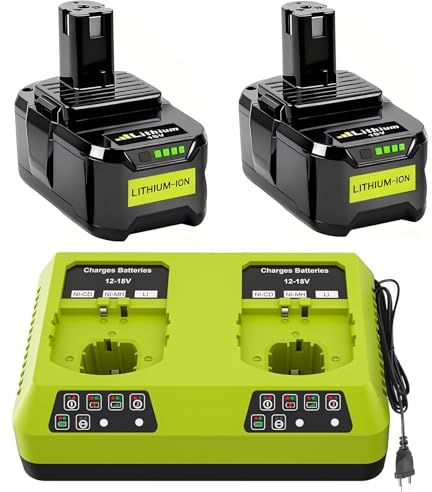 2 Pack 18V 8.0Ah Lithium-Batterie und P117 ladegerät für Ryobi akku One+, Li-ION-Ersatzbatterie und Ladegerät für Ryobi 18V One+ P107 P108 P104 P105 P102 P103 Werkzeuge