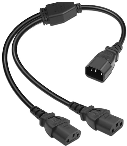 IEC C13 Power Cable Splitter, IEC320 2 Way C14 Male to Double C13 Female Socket Extension Lead Replacement, UPS Server Computer TV PC Monitor Adapter Power Cord, Mains Y-splitter Cable 0.3 Metre Black