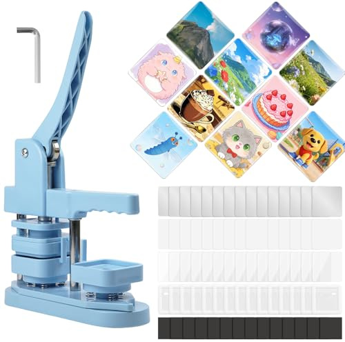 LetCart Quadratische Buttonmaschine 55 x 55 mm, Kühlschrankmagnet-Maschine, DIY Anstecker Maschine 50x50mm mit 100 Zubehörteilen, Magnet Pin Maker, Ideal für Partys, Veranstaltungen, Schule (55mm)