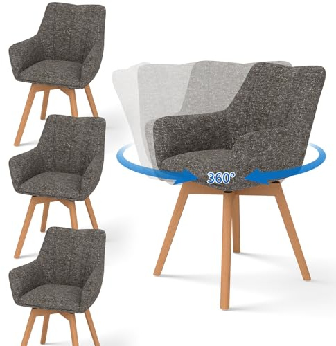 WAFTING Esszimmerstühle 4er Set Drehbar 360° mit Holzbeinen, Mokka | Tweed-Stoff, Armlehnstuhl, Moderner Polsterstuhl, Drehstuhl, Esszimmerstuhl Drehbar, Wohnzimmer, Arbeitszimmer, Schlafzimmer