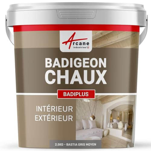 Badigeon à la chaux, décoration, intérieure et extérieur, maison : Badiplus - 2.5 kg (jusqu'à 12.5 m²) Bastia - Gris Moyen - ARCANE INDUSTRIES