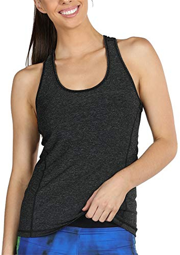 icyzone® Damen Funktions-Tanktop Sporttop Unterhemd Stretch fuer Yoga Fittness training Damen Tanktop Racerback ,Black Heather,S