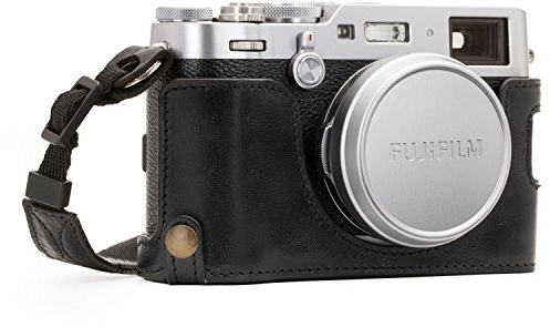 MegaGear MG1281 Ever Ready Echtleder Kamera-Halbtasche mit Trageriemen und Batteriezugang für Fujifilm X100F schwarz