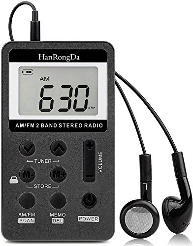 YZCX Radio Pequeña Portatil, Mini Radio de Bolsillo Pocket Am/FM 2 Bandas de Radio Estéreo DSP Digital Tuning Receptor con Pantalla LCD USB Recargable y Auricular para Caminar (Negro)