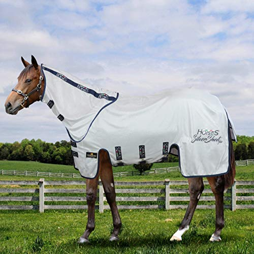 Horses, Silver Sheet Plus, für die Sommersaison, Reflektiert Licht und Wärme, Dichtes Netzgewebe gegen Fliegen und Insekten, 128cm