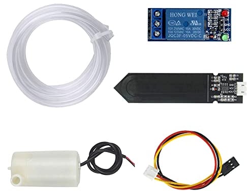 WayinTop Sistema de Riego Automático DIY Kit, 1 Canal 5V Relé Módulo + Sensor de Humedad del Suelo + Mini Bomba de Agua DC 3V 5V + 1M Tubería de Agua de PVC para Jardín Plantas Flor