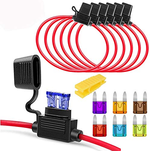 Gebildet 6pcs DC 32V 20A 16AWG Porte Fusibles Lame Enfichable Etanche avec Fil,Add-A-Circuit pour Camion Voiture,avec 6pcs de Fusible à Lame Petit(3A/5A/7.5A/10A/15A/20A)