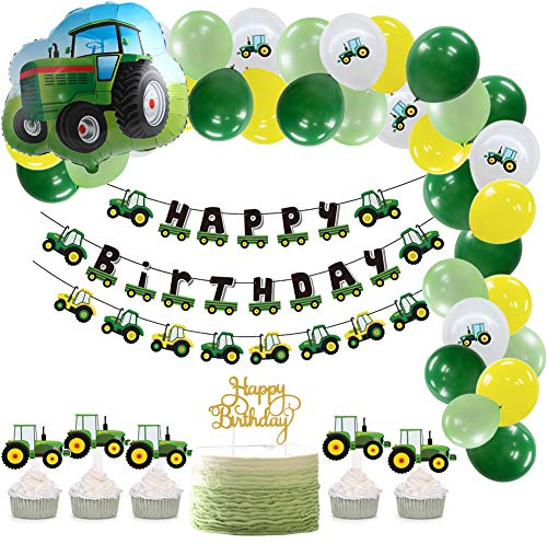 Tractor Happy Birthday Party Decorations - Banners, Balloons, Cake Toppers for Boy's 1st-3rd Birthday