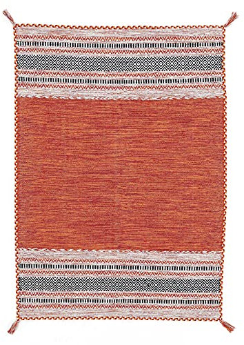 CarpetFine Tappeto a tessitura Kilim Azizi Arancio 140x200 cm | Tappeto moderno per soggiorno e camera da letto