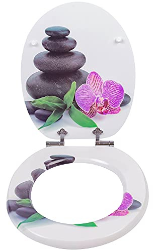 Abattant Wc, SINOBATH Abattant de Lunette Wc Bois avec Frein de Chute, AntibactéRien CharnièRes ZinguéEs et Inoxyables Ajustables, pour Couvette en O SièGe de Toilette (Fleurs)