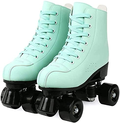 JianJud Damen Rollschuhe Klassische Doppelreihige Lederrollschuhe Für Erwachsene High End Klassische Vierrad-Doppelrollschuhe Für Mädchen Unisex A1,45