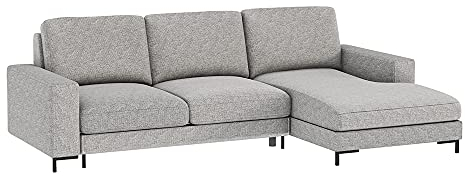 Selsey Mokpeo - Ecksofa in Hellgrau mit Schlaffunktion, Bettkasten und Easyclean-Stoffbezug, 244 cm breit (Ottomane rechts)
