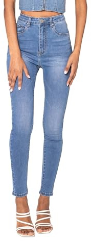 Nina Carter P190 Damen Skinny Fit Jeanshosen Extra HIGH Waist Jeans Used-Look (Hellblau (P190-5), L)