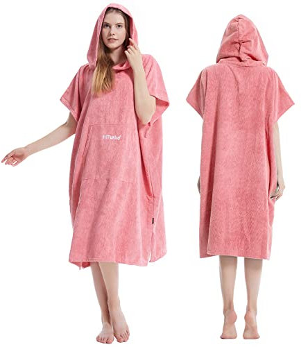 Hiturbo Changing Robe Towel Poncho Surf Short Sleeve Bath Robe with hooded Pink