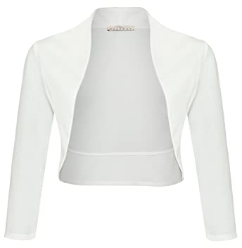 DANAEST Damen Bolero Festlich Strickjacke Elegant Schulterjacke 3/4 Ärmel Kurz Top (708), Grösse:XL, Farbe:Weiß