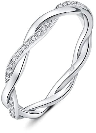 JewelryPalace Infinity Seil Verdrehter Moissanite Band Ring Damen, Unendlichkeit Hochzeitsringe Silber 925 Trauringe Eheringe für Frauen, Vorsteckring Stapelring Ring Bandring Schmal Rosegold Gold