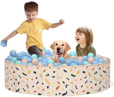 AirSwim Piscina plegable para niños pequeños de 1 a 3 años, caja de arena plegable para bebés, juego en interiores y exteriores sin pelotas, piscina plegable para perros y mascotas, 47 x 12 pulgadas