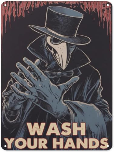 Plague Doctor Metall-Blechschild Wash Your Hands, Retro-Schilder, Bar, Küche, Wandschild, Heimdekoration, Café, Club, Eisenmalerei, Poster, 20,3 x 30,5 cm
