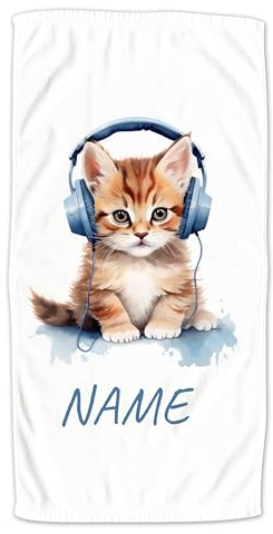 GRAZDesign Handtuch Baby Katze mit Namen personalisiert Badetuch, Strandtuch, Duschtuch für Kinder und Erwachsene - 140x70cm