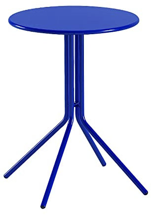 Runder Beistelltisch, tragbarer Couchtisch aus Metall, rostfreier Außen- und Innen-Akzenttisch für Garten, Wohnzimmer, Schlafzimmer, Balkon, einfache Montage (Farbe: Blau-B, Größe: 48 x 65 cm/19 x 26