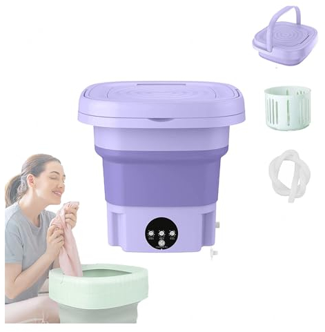 Minilavadoras Portatiles , Lavadora Portatil Plegable 8L con con Blu-Ray,Spin Dry Y Tubería De Drenaje Minilavadoras Portatiles para Interior,Acampar,Viajar,Apartamento,Purple
