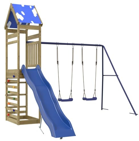 vidaXL Spielturm, Klettergerüst mit Rutsche Schaukeln Kletterwand, Kinder Kletterturm Spiel-Zubehör für Garten, Holz Spielplatz Spielhaus, Kiefernholz Imprägniert