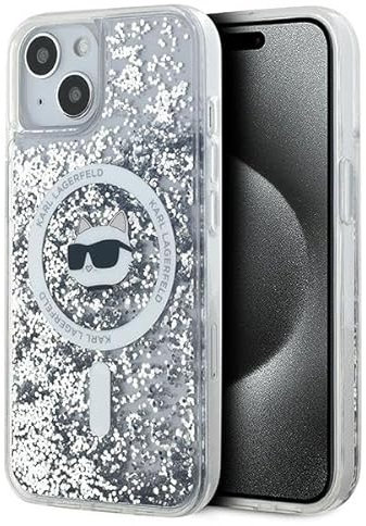 CG MOBILE Karl Lagerfeld KLHMP15SLGCHSGH Hülle für iPhone 15/14 / 13 6.1 hardcase transparent Liquid Glitter Choupette Head
