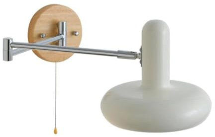 SXYSXYSXY Wandleuchte Mit Schalter Innen Schwenkarm Holz Wandlampe Nachttischleuchte Vintage Metallschirm Schlafzimmer Leselampe Wandbeleuchtung für Wohnzimmer Flur E27