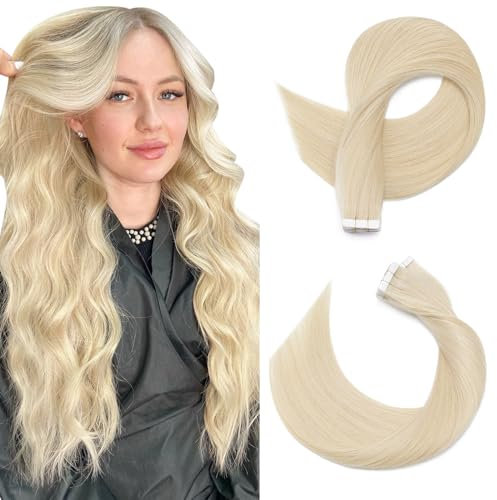 SEGOHAIR Invisible Tape Extensions Echthaar, 30.5 cm Tape Klebe Unsichtbare Tape Extensions Echthaar 10 Stück Echthaar Extensions Tape Glatte Natürliche Haarverlängerungen – Platinblond