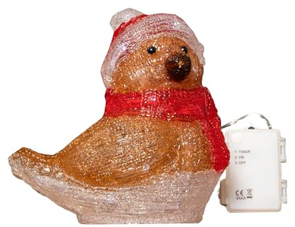 Samuel ALEXANDER 19cm Battery Operated Light up Acrylic Christmas Robin Decoration with 24 White LEDs