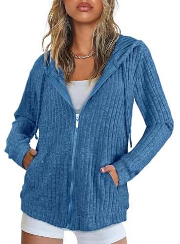 Flikity Hoodies for Women UK, Women's Zip Up Hooded Cardigan with Pockets Long Sleeve Tops Ladies Tunic Tops Jackets for Women UK Spring Autumn Womens Clothes L Royal Blue