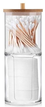 Dispensador De Palillos De Dientes Tarro de palillos de dientes transparente acrílico, recipiente for bastoncillos, caja de almacenamiento de hilo Dental, caja de almacenamiento redonda for cosméticos