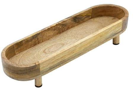 Spetebo Mango Schale oval natur lebensmittelecht - 40 x 13 cm - Holz Serviertablett länglich mit 4 Füßen - Servierschale Obstschale Dekotablett Kerzentablett