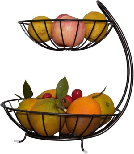 ZHZXBDGQ 2 Tier Wrought Iron Fruit Basket Etagere Fruit Basket Fruit Basket Fruit Bowl Space Saving Snack Basket Fruit Basket Rack Fruit Bowl Modern for Fruit and Vegetable Snacks