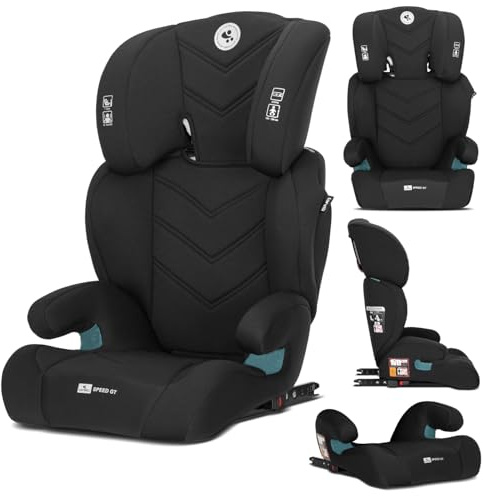 Lorelli Auto Kindersitz GT Speed mit Isofix, i-Size 100-150 cm, Mitwachsender Autositz für Kinder, Babysitz, Autokindersitz, Verstellbare Kopfstütze, Schwarz