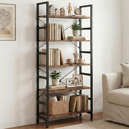 HOKEEPER Regal 5 Ebenen standfest | Bücherregal, Standregal, für Küche, für Wohnzimmer, für Schlafzimmer, viel Stauraum, für Bücher & Deko, DVD-Regal