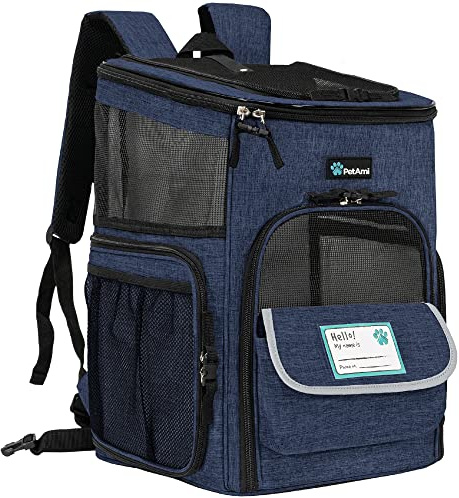 PetAmi Dog Backpack Carrier, Airline Approved Cat Backpacks for Carrying Small Large Cats, Pet Carrier Back Pack, Ventilated Soft Sided for Travel, Hiking, Camping, Max 18 lbs, Navy