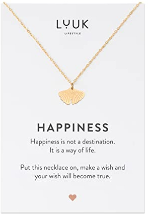LUUK LIFESTYLE Wasserfeste Edelstahl Halskette mit Anhänger, moderner Schmuck, Geschenkidee für Damen, Glücksbringer für Frauen, feminin & filigran, Kette mit Ginkgo Blatt, gold