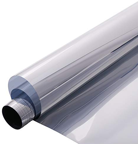 HOHOFILM 45cmx200cm One Way Mirror Window Films Daytime Privacy Reflective Window Tint Self-Adhesive Sun Blocking Heat Control Anti UV for Home,Buildings(Silver)