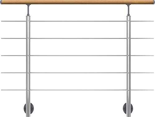 DOLLE Aluminium Geländer-Set Handlauf aus Eiche Füllstäbe aus Edelstahl seitliche Montage 150 cm