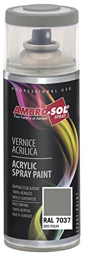 AMBRO-SOL - Pintura acrílica en spray, color Gris Polvo, RAL 7037, resultado profesional en múltiples superficies, exteriores e interiores, 400 ml