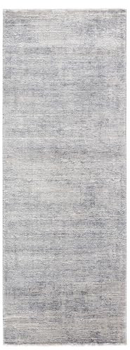 Kurzflor Teppich Laufer Wohnzimmer Silber 80 x 300 cm, Moderner Kurzflor Teppich, Super Soft