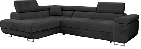 Mirjan24 Ecksofa Torezio mit Bettkasten, Einstellbare Kopfstützen, Sofa mit Schlaffunktion, Eckcouch für Wohnzimmer, Polsterecke, L-Form Couch mit Bettfunktion (Manila 18, Seite: Links)