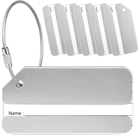 Yizhet Kofferanhänger mit Adressschild, 6 Stück Gepäckanhänger Kofferanhänger Koffer Schild mit Edelstahlkabel für Gepäck Koffer Tasche Handtasche (Silber)